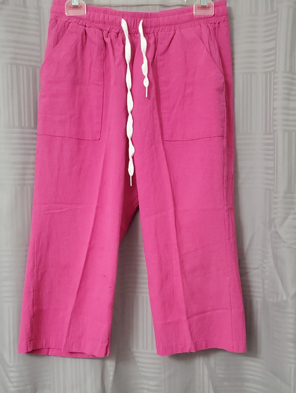 Bright Pink Drawstring Wide-Leg Capri Pants